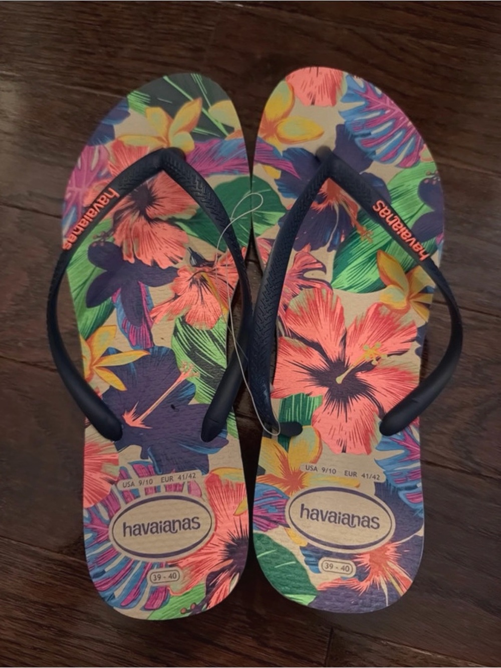 Havaianas Tropical Floral Flip Flops with Navy Straps